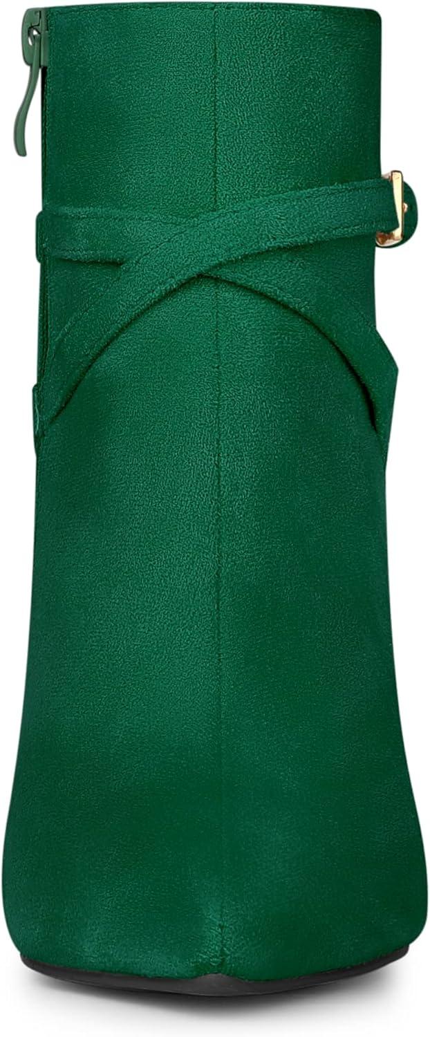 imageAllegra K Womens Pointy Toe Buckle Cross Straps Stiletto Heel Ankle BootsEmerald Green