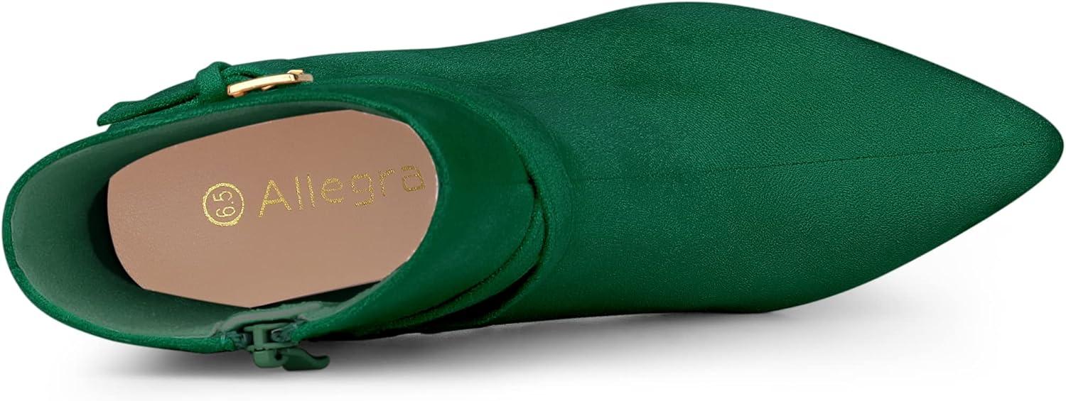 imageAllegra K Womens Pointy Toe Buckle Cross Straps Stiletto Heel Ankle BootsEmerald Green