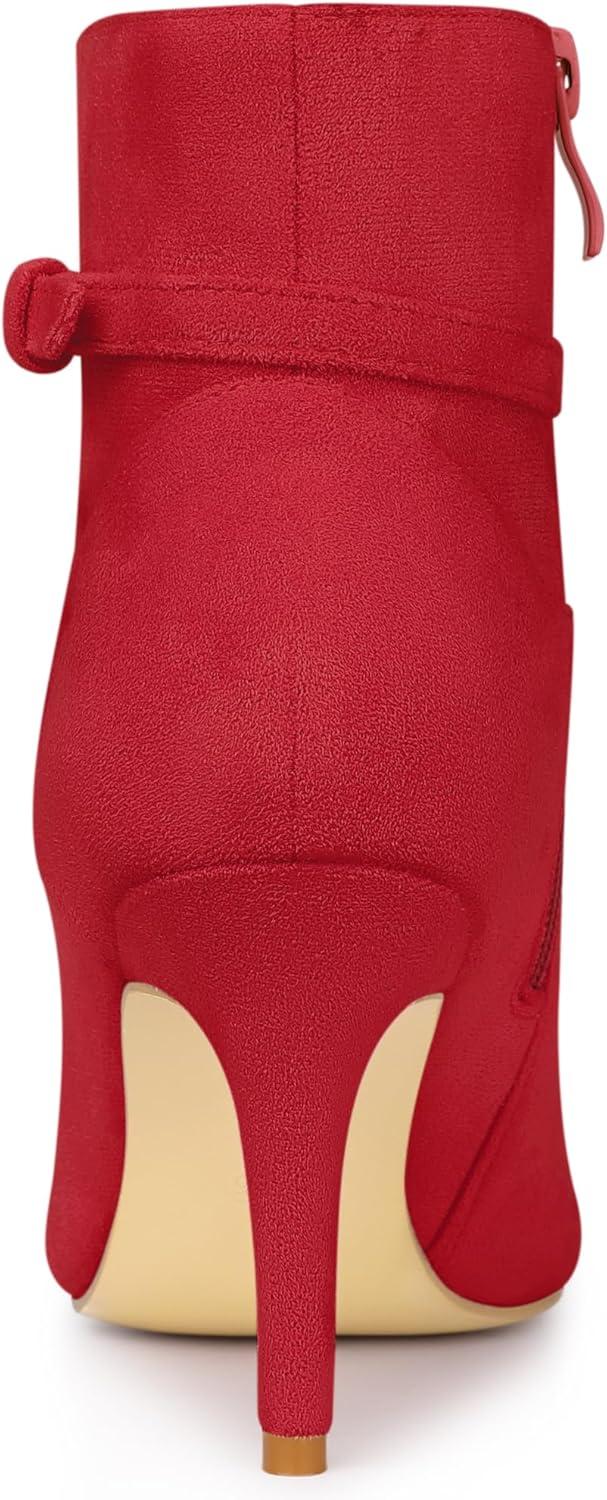 imageAllegra K Womens Pointy Toe Buckle Cross Straps Stiletto Heel Ankle BootsRed