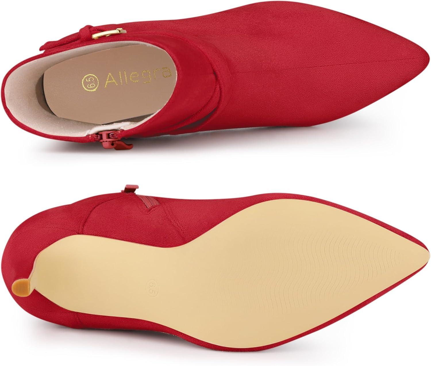 imageAllegra K Womens Pointy Toe Buckle Cross Straps Stiletto Heel Ankle BootsRed