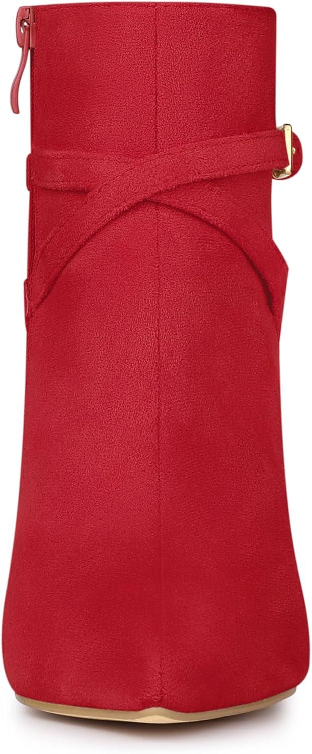 imageAllegra K Womens Pointy Toe Buckle Cross Straps Stiletto Heel Ankle BootsRed