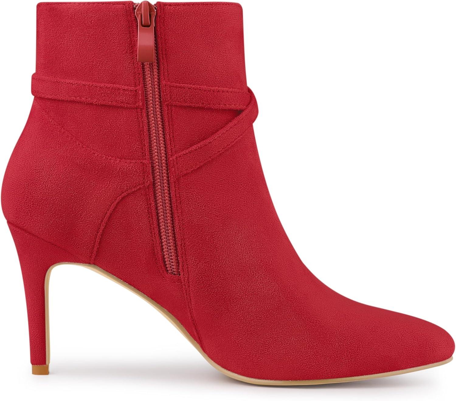 imageAllegra K Womens Pointy Toe Buckle Cross Straps Stiletto Heel Ankle BootsRed