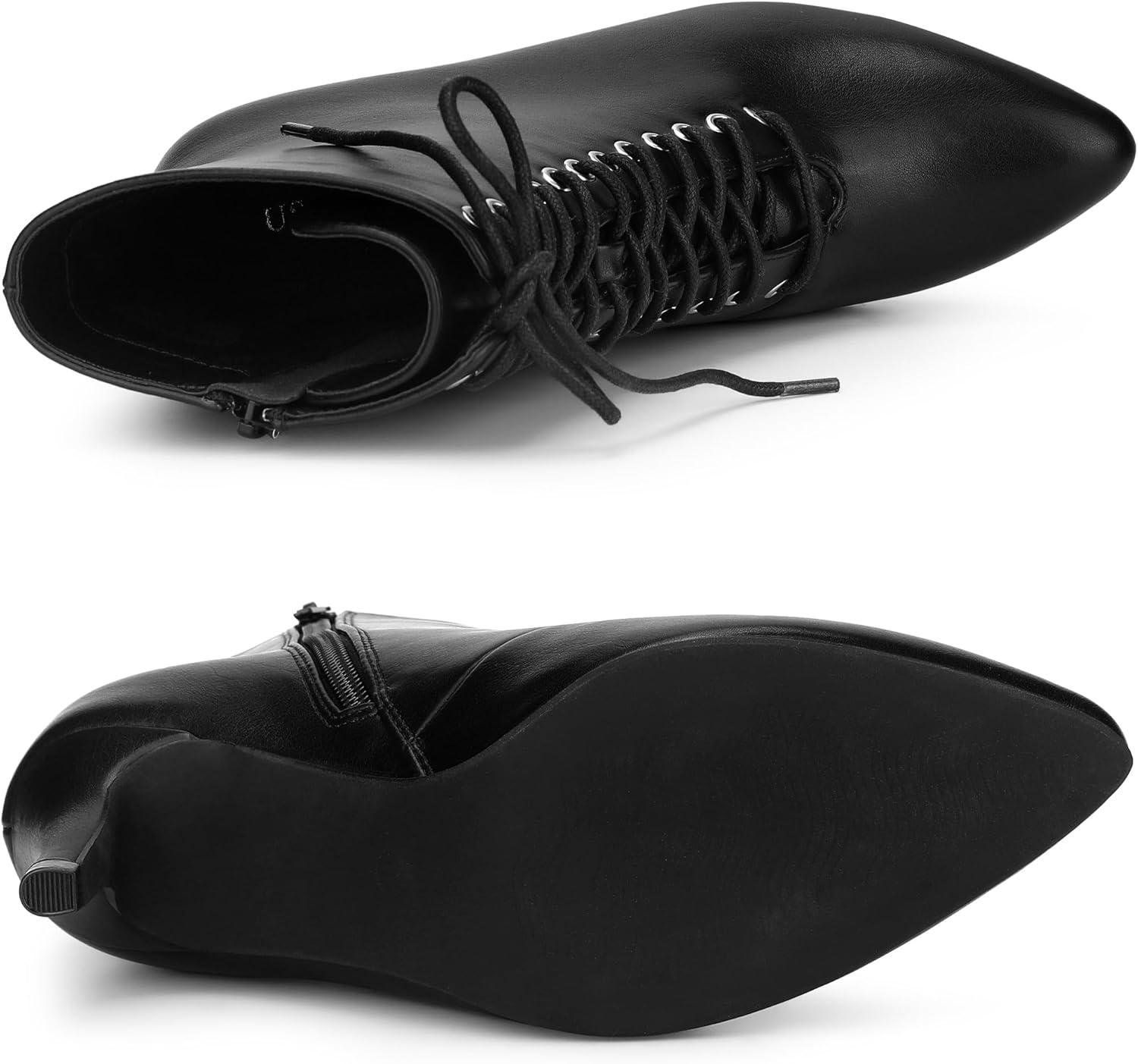 imageAllegra K Womens Pointy Toe Lace Up Stiletto Heel Ankle BootsBlack