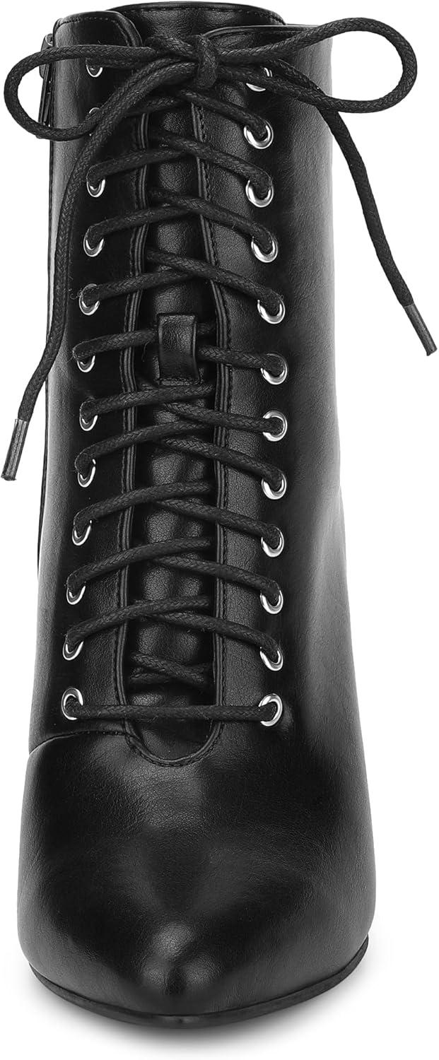 imageAllegra K Womens Pointy Toe Lace Up Stiletto Heel Ankle BootsBlack