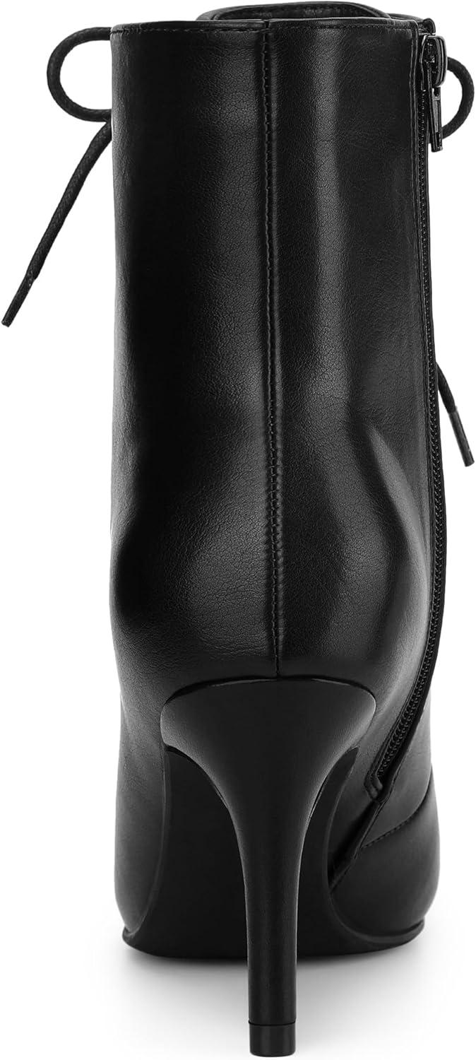 imageAllegra K Womens Pointy Toe Lace Up Stiletto Heel Ankle BootsBlack