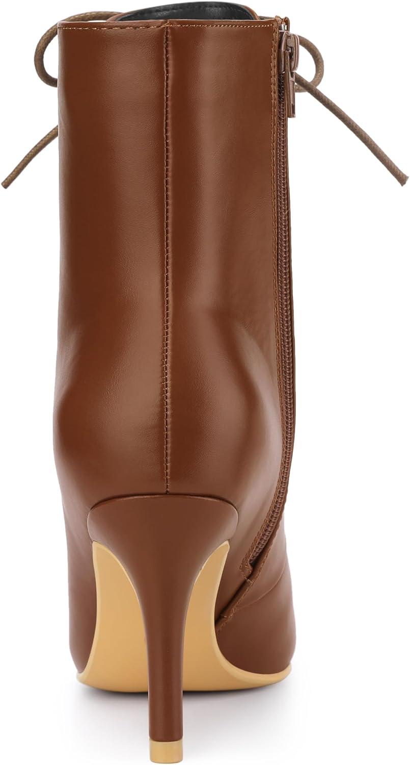 imageAllegra K Womens Pointy Toe Lace Up Stiletto Heel Ankle BootsBrown