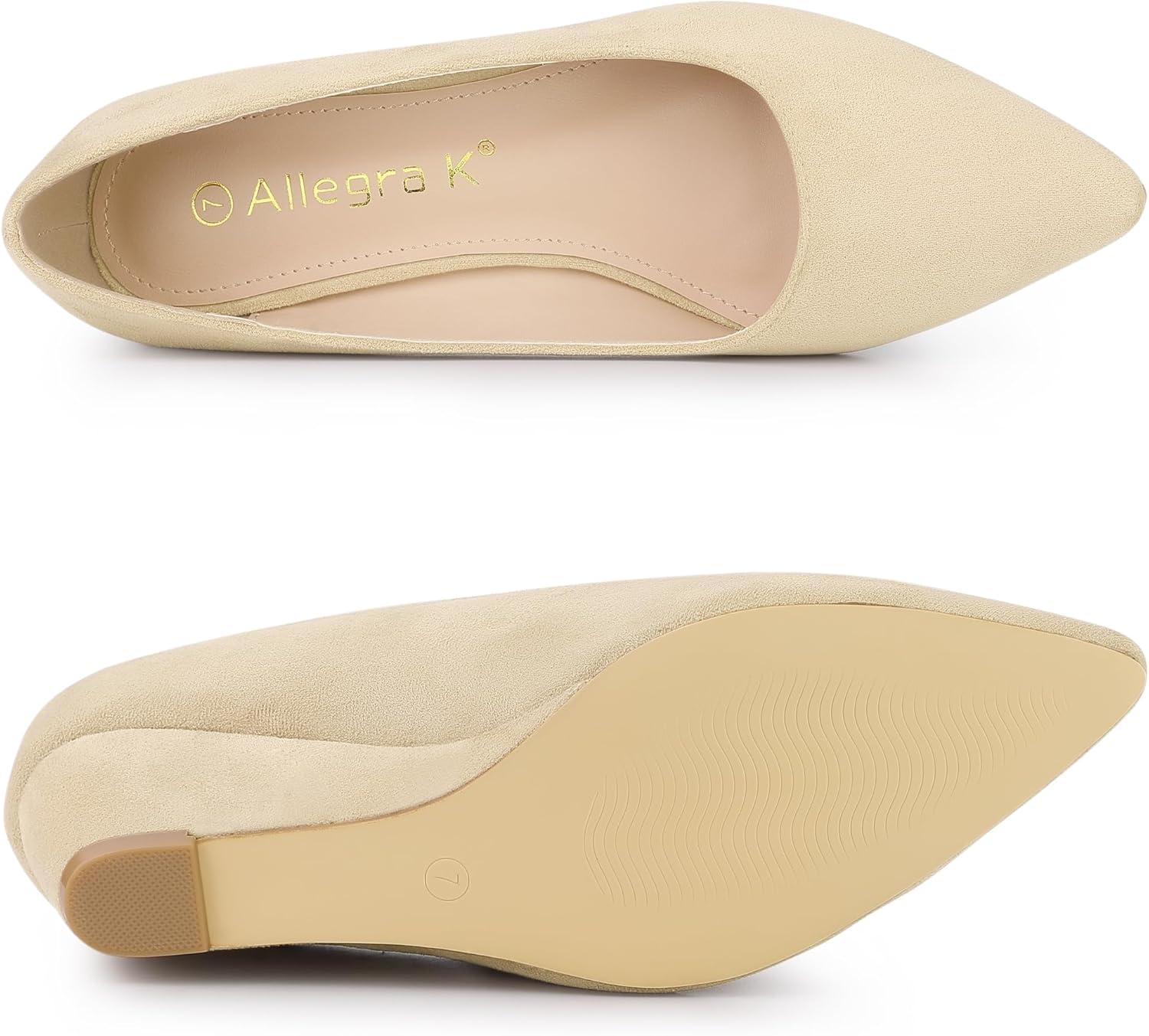 imageAllegra K Womens Pointy Toe Slip On Wedges Heels PumpsBeige