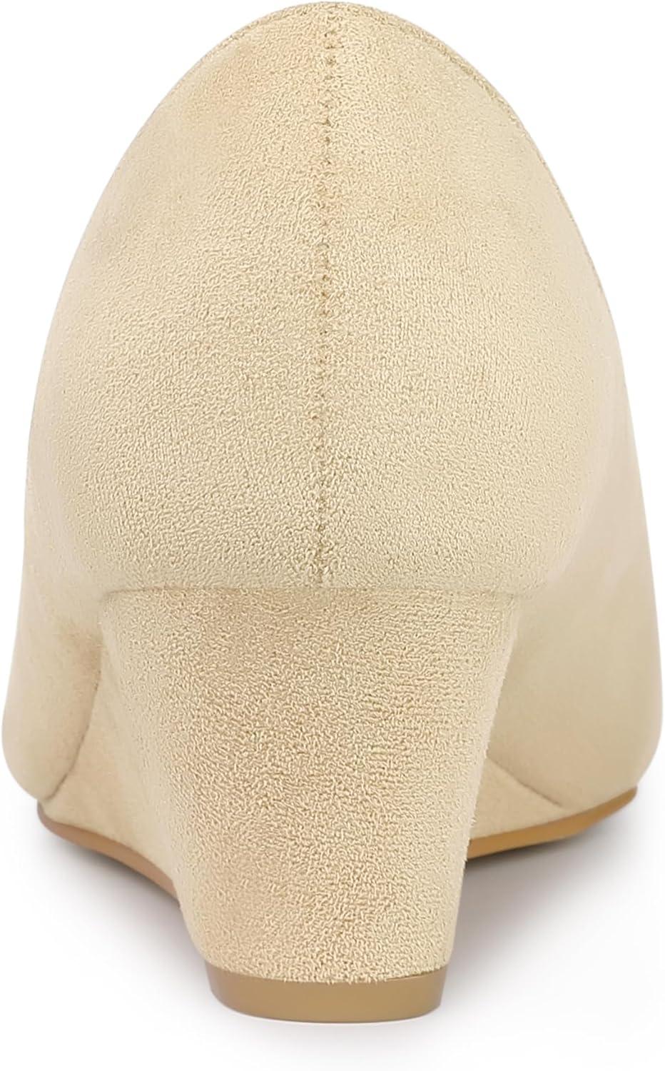 imageAllegra K Womens Pointy Toe Slip On Wedges Heels PumpsBeige