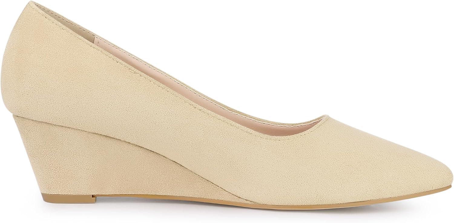 imageAllegra K Womens Pointy Toe Slip On Wedges Heels PumpsBeige