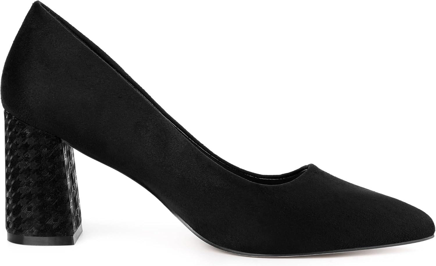 imageAllegra K Womens Pointy Toe Slip on Plaid Printing Closed Toe Dress Shoes Chunky Heel PumpsBlack