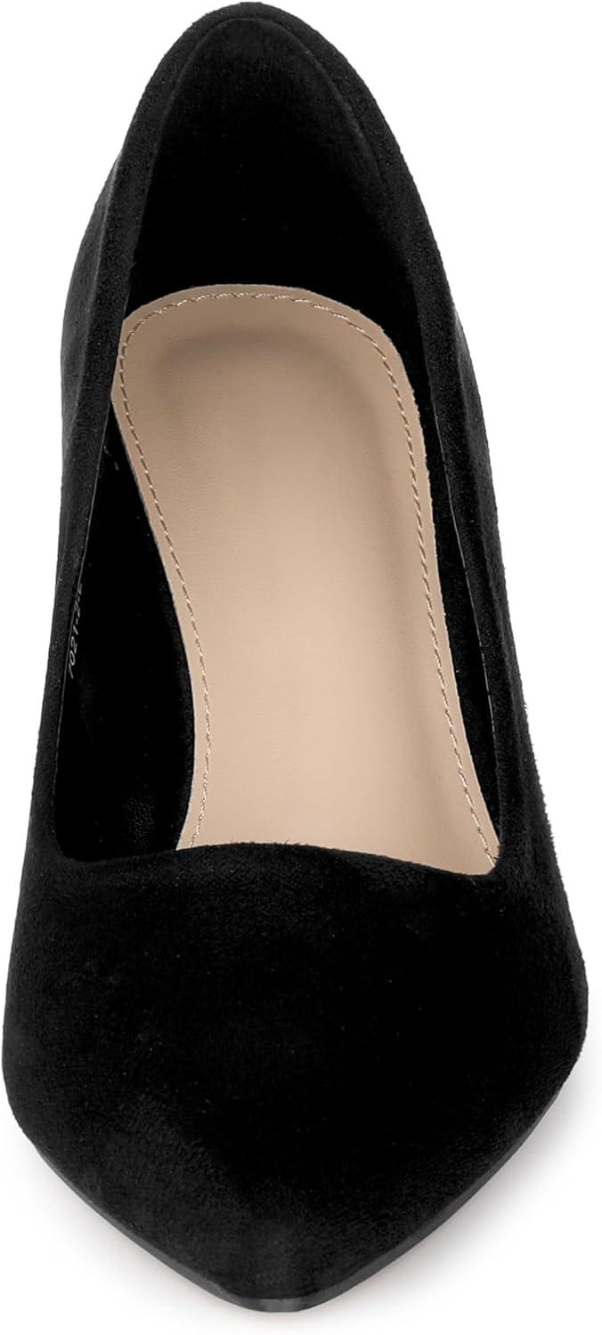 imageAllegra K Womens Pointy Toe Slip on Plaid Printing Closed Toe Dress Shoes Chunky Heel PumpsBlack