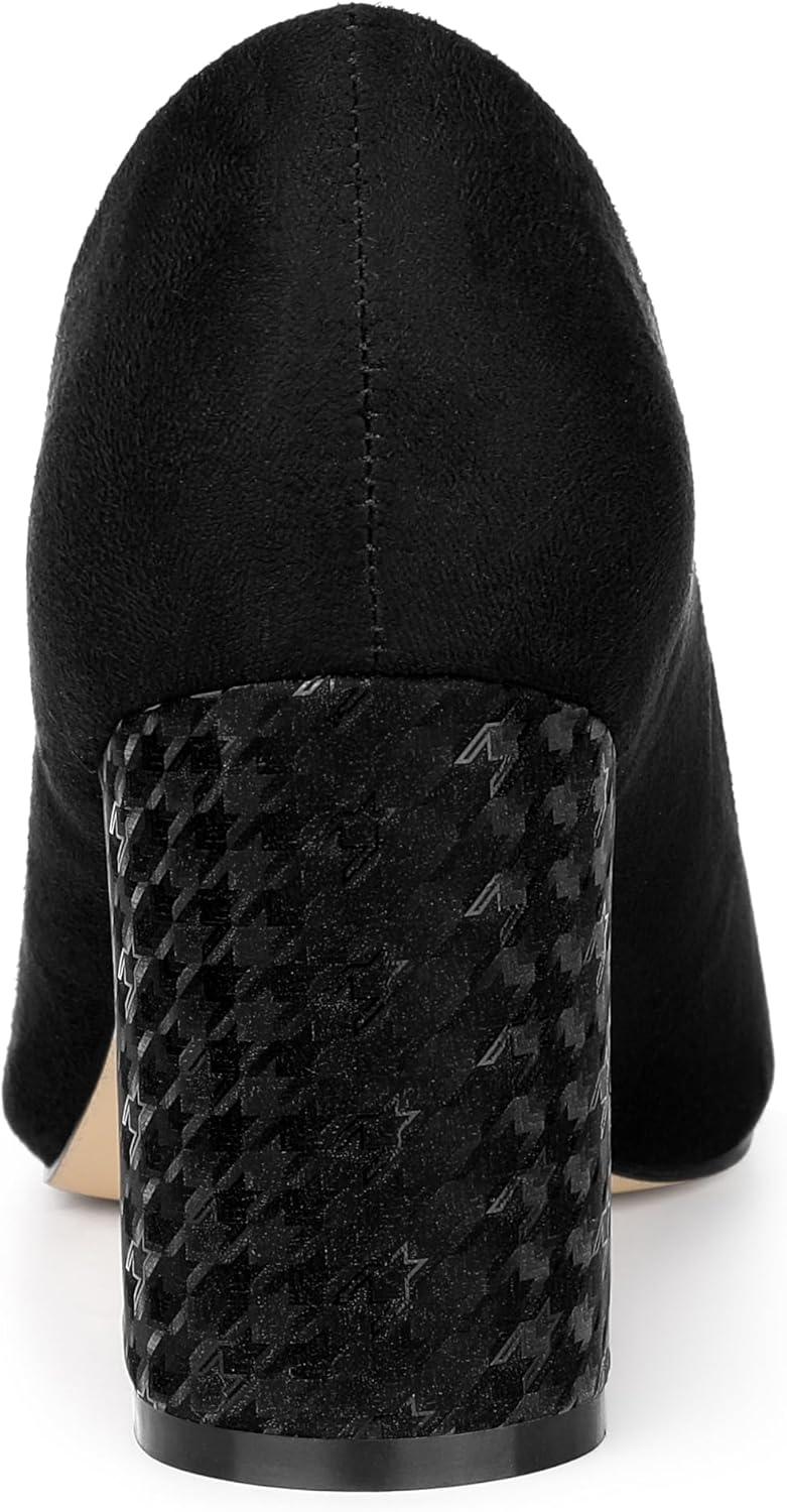 imageAllegra K Womens Pointy Toe Slip on Plaid Printing Closed Toe Dress Shoes Chunky Heel PumpsBlack