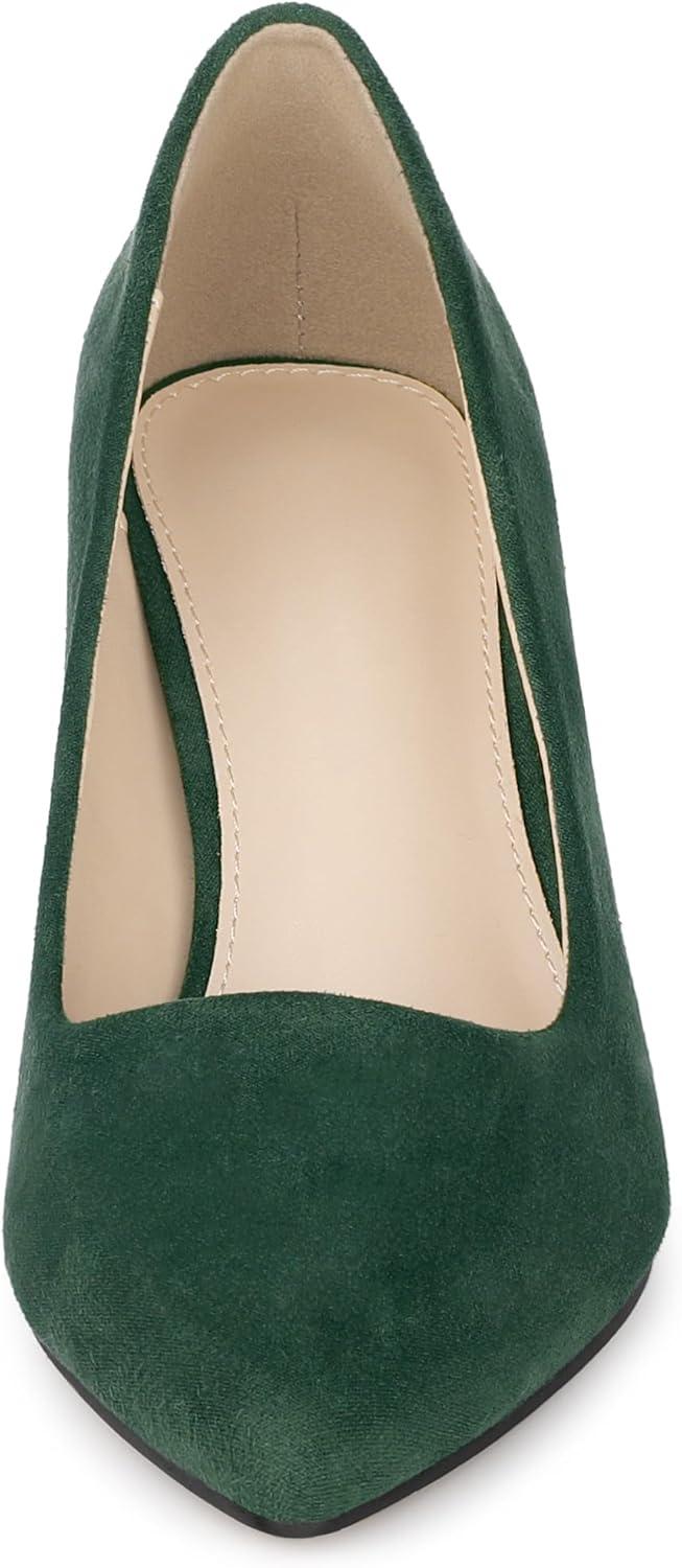 imageAllegra K Womens Pointy Toe Slip on Plaid Printing Closed Toe Dress Shoes Chunky Heel PumpsGreen