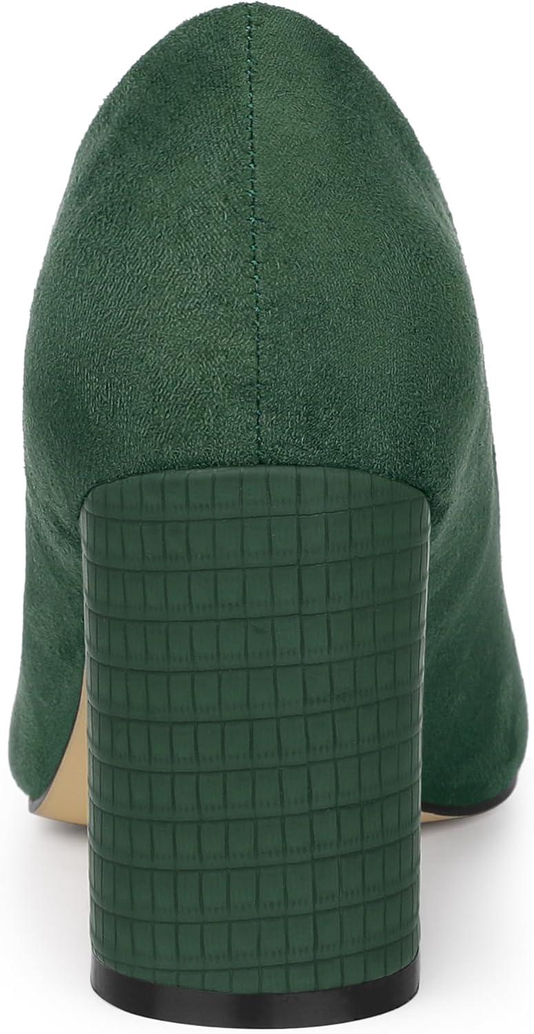 imageAllegra K Womens Pointy Toe Slip on Plaid Printing Closed Toe Dress Shoes Chunky Heel PumpsGreen
