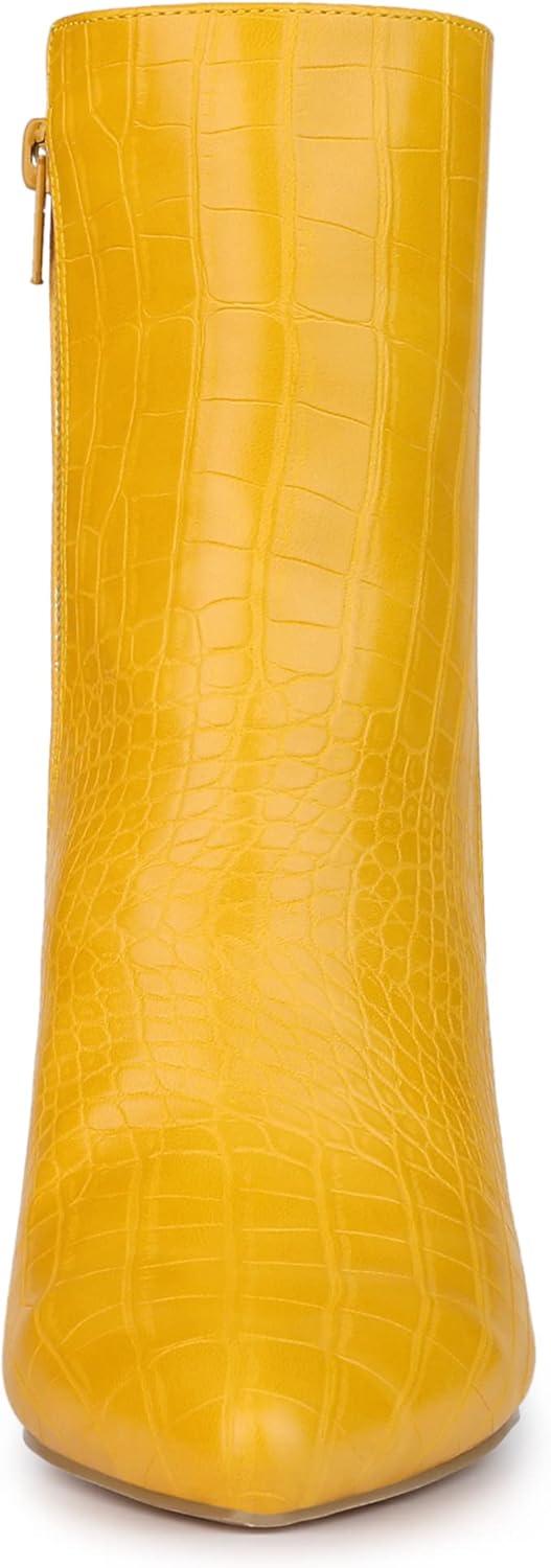 imageAllegra K Womens Printed Pointed Toe Chunky Heels Ankle BootsYellow