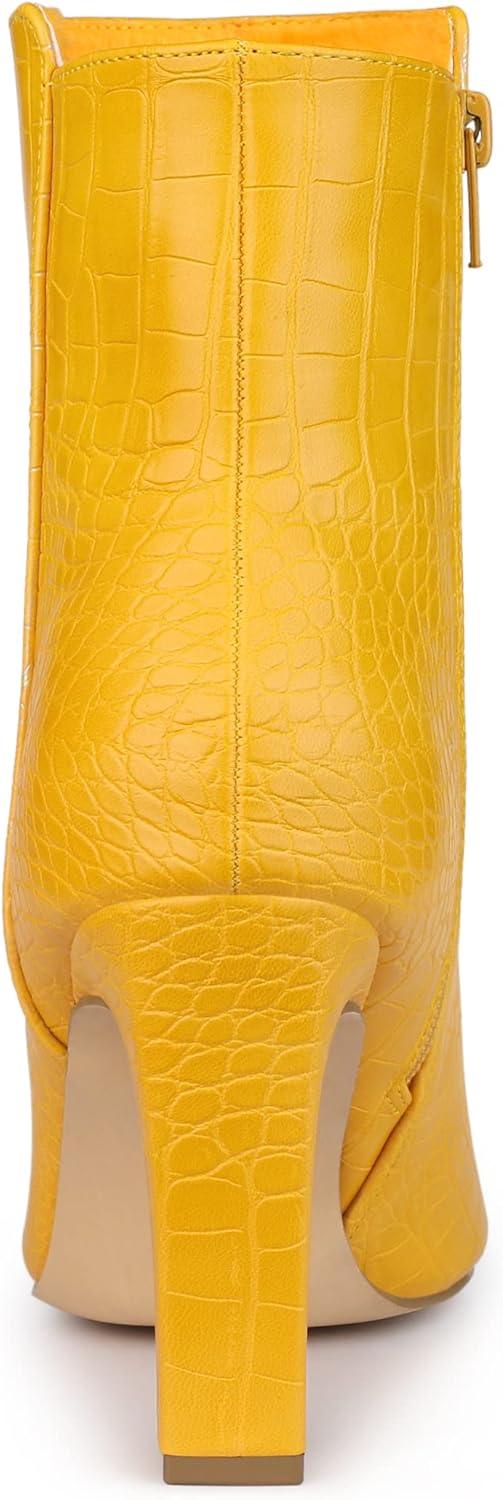 imageAllegra K Womens Printed Pointed Toe Chunky Heels Ankle BootsYellow