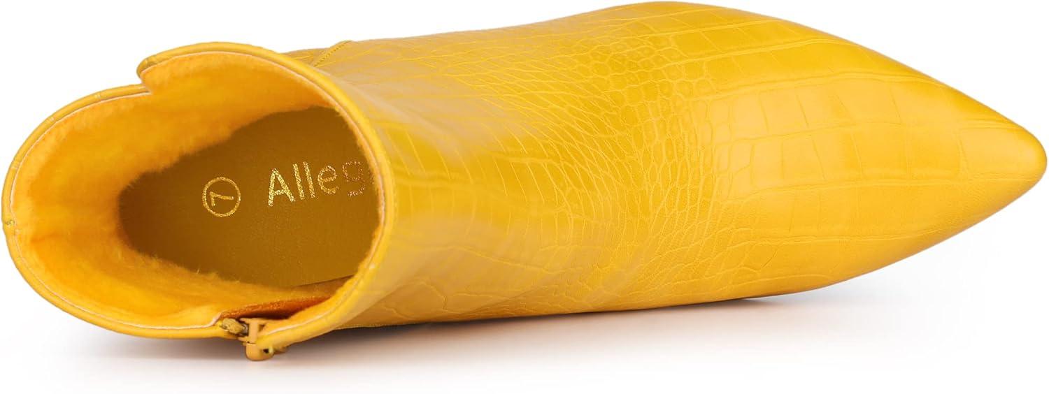 imageAllegra K Womens Printed Pointed Toe Chunky Heels Ankle BootsYellow