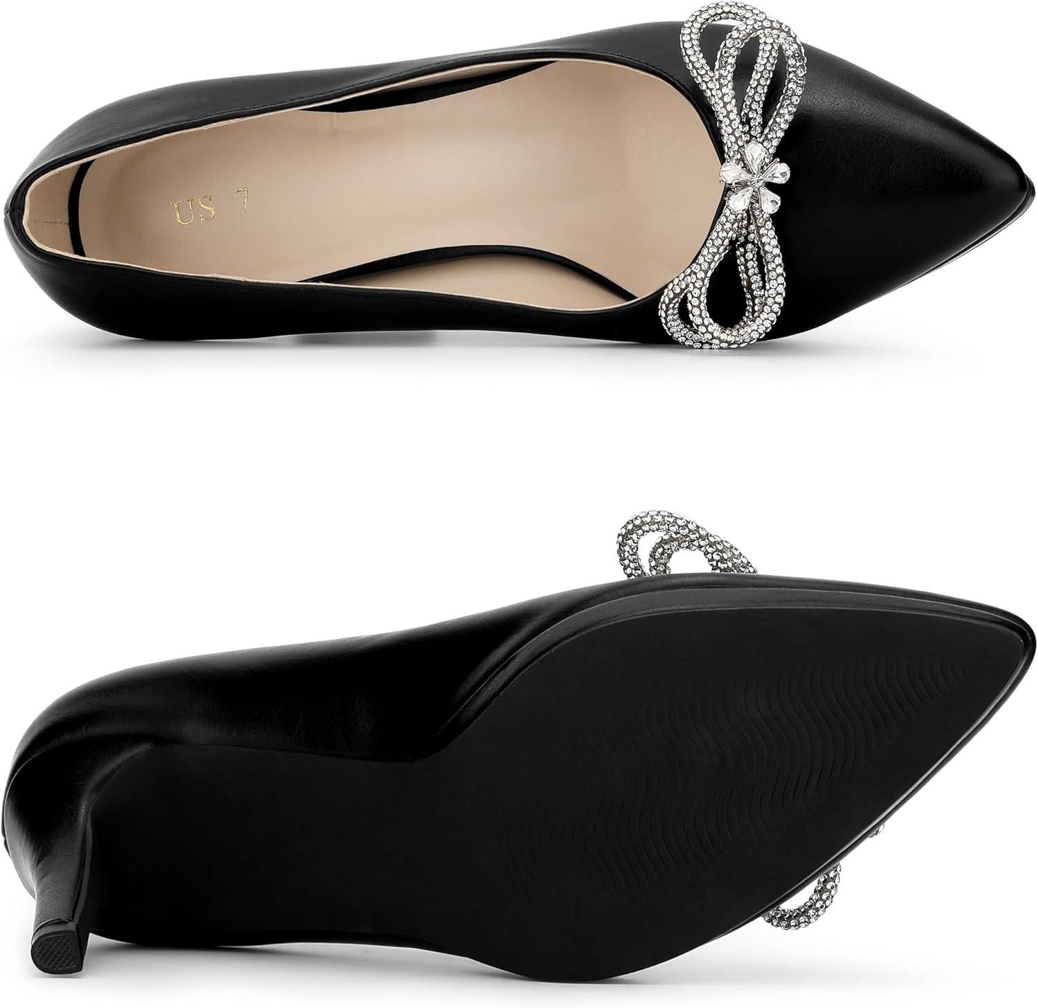 imageAllegra K Womens Pump Stiletto Heel Platform Rhinestone Bow Pointed Toe PumpsBlack