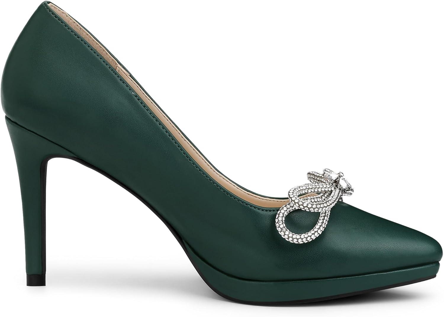 imageAllegra K Womens Pump Stiletto Heel Platform Rhinestone Bow Pointed Toe PumpsEmerald Green