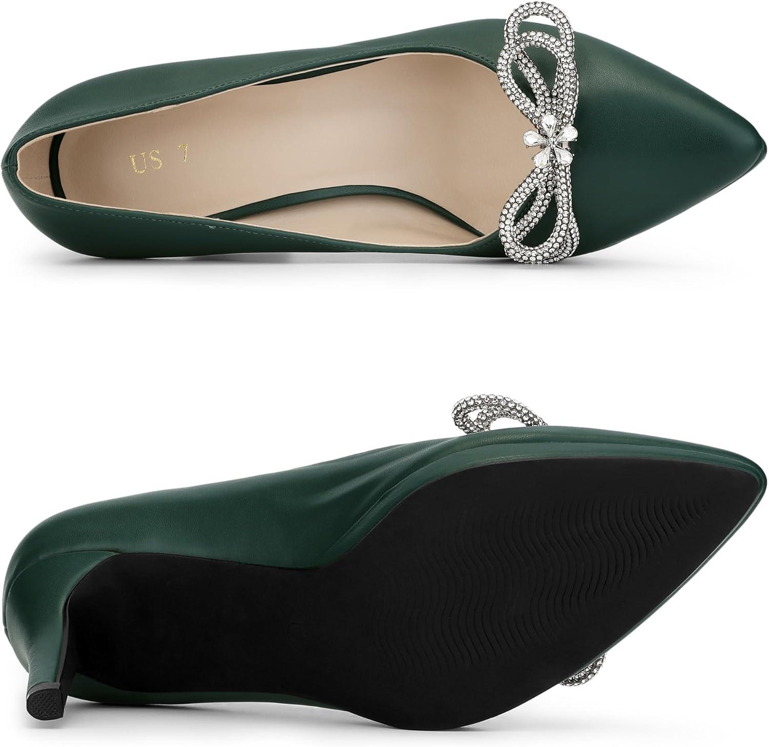 imageAllegra K Womens Pump Stiletto Heel Platform Rhinestone Bow Pointed Toe PumpsEmerald Green
