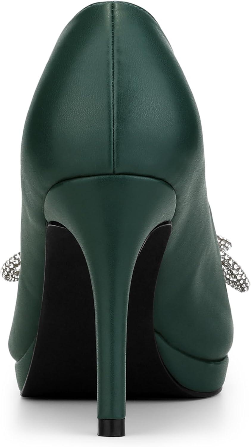 imageAllegra K Womens Pump Stiletto Heel Platform Rhinestone Bow Pointed Toe PumpsEmerald Green