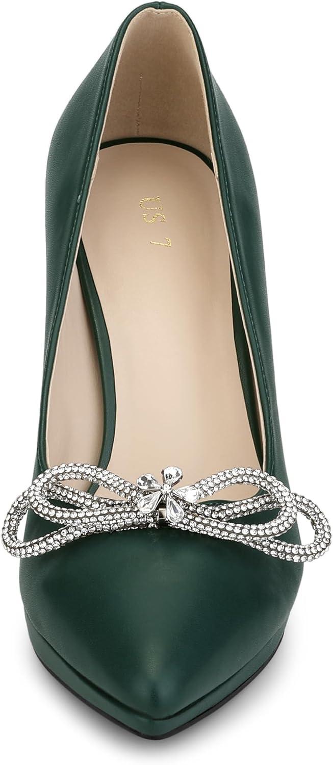 imageAllegra K Womens Pump Stiletto Heel Platform Rhinestone Bow Pointed Toe PumpsEmerald Green
