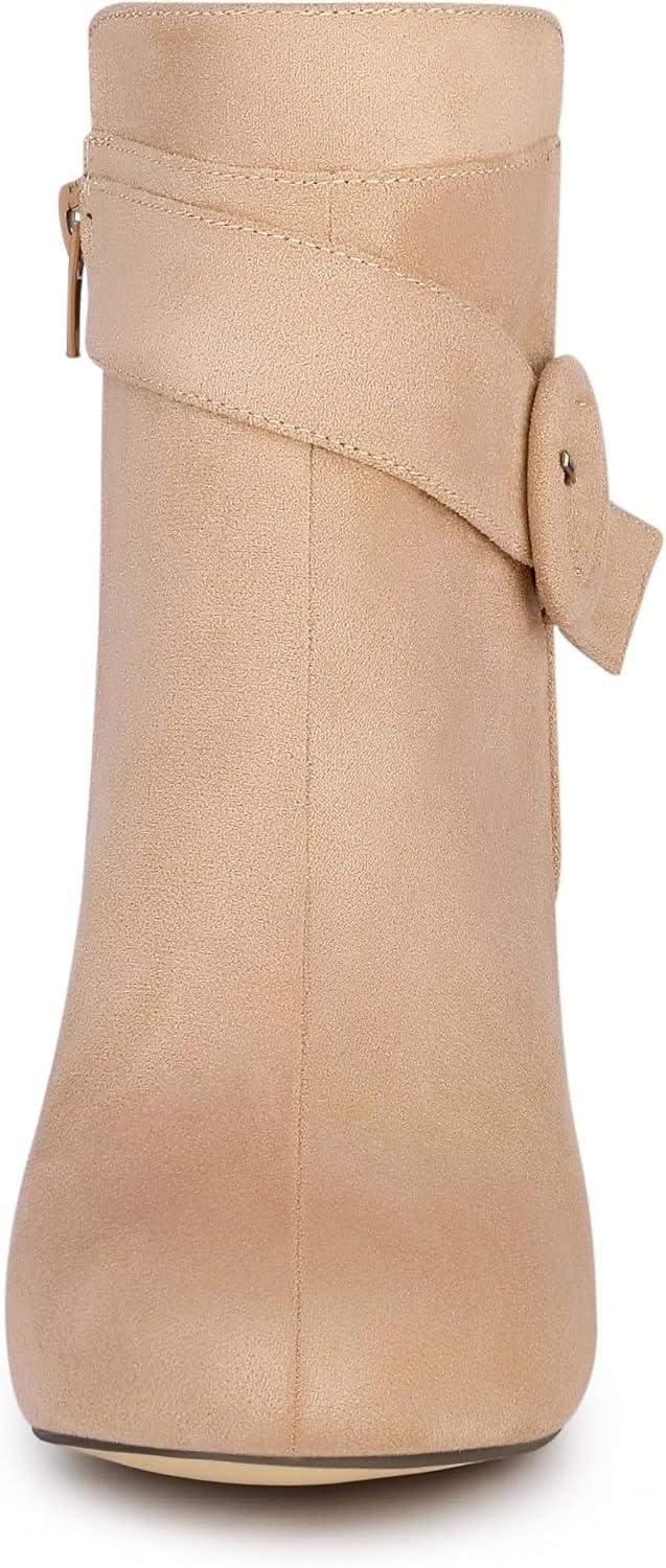 imageAllegra K Womens Round Toe Block Heel Boots Ankle BootiesNude