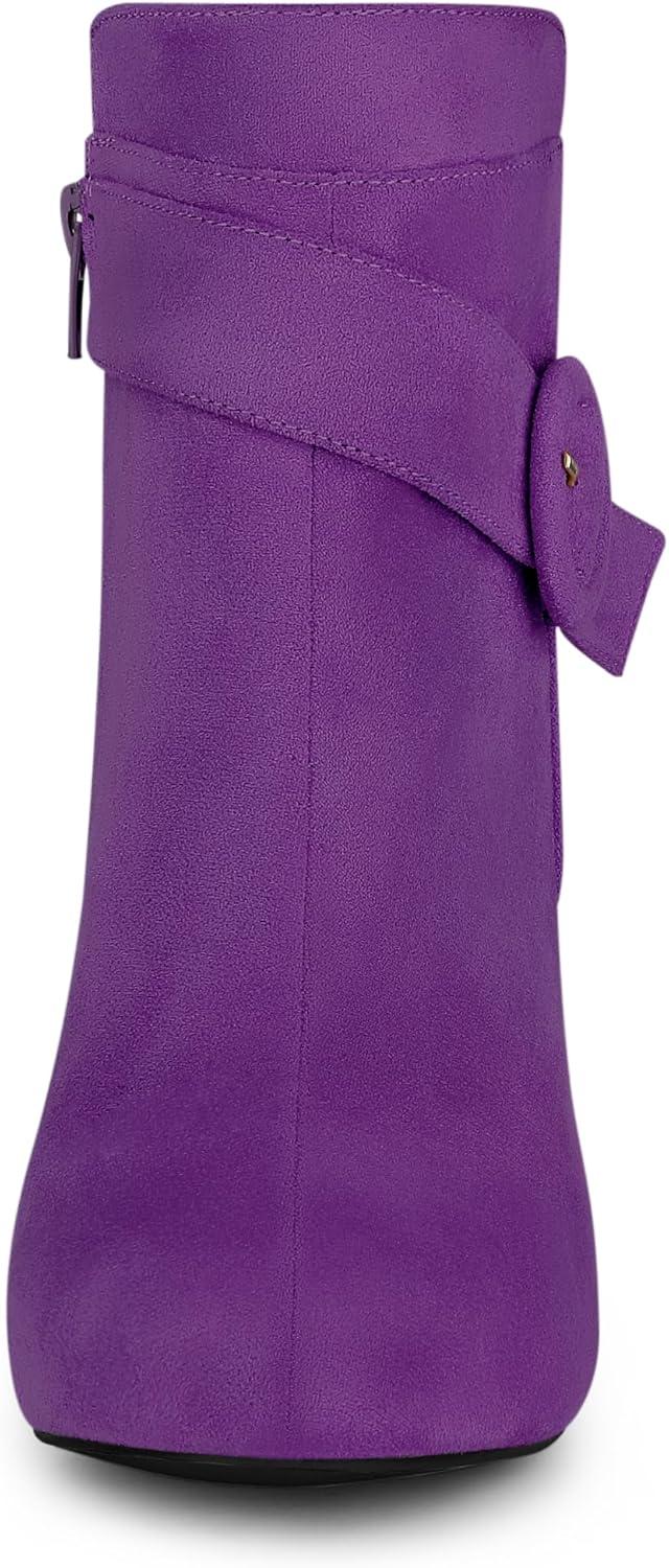 imageAllegra K Womens Round Toe Block Heel Boots Ankle BootiesPurple