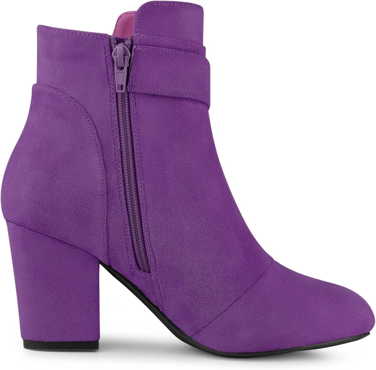 imageAllegra K Womens Round Toe Block Heel Boots Ankle BootiesPurple