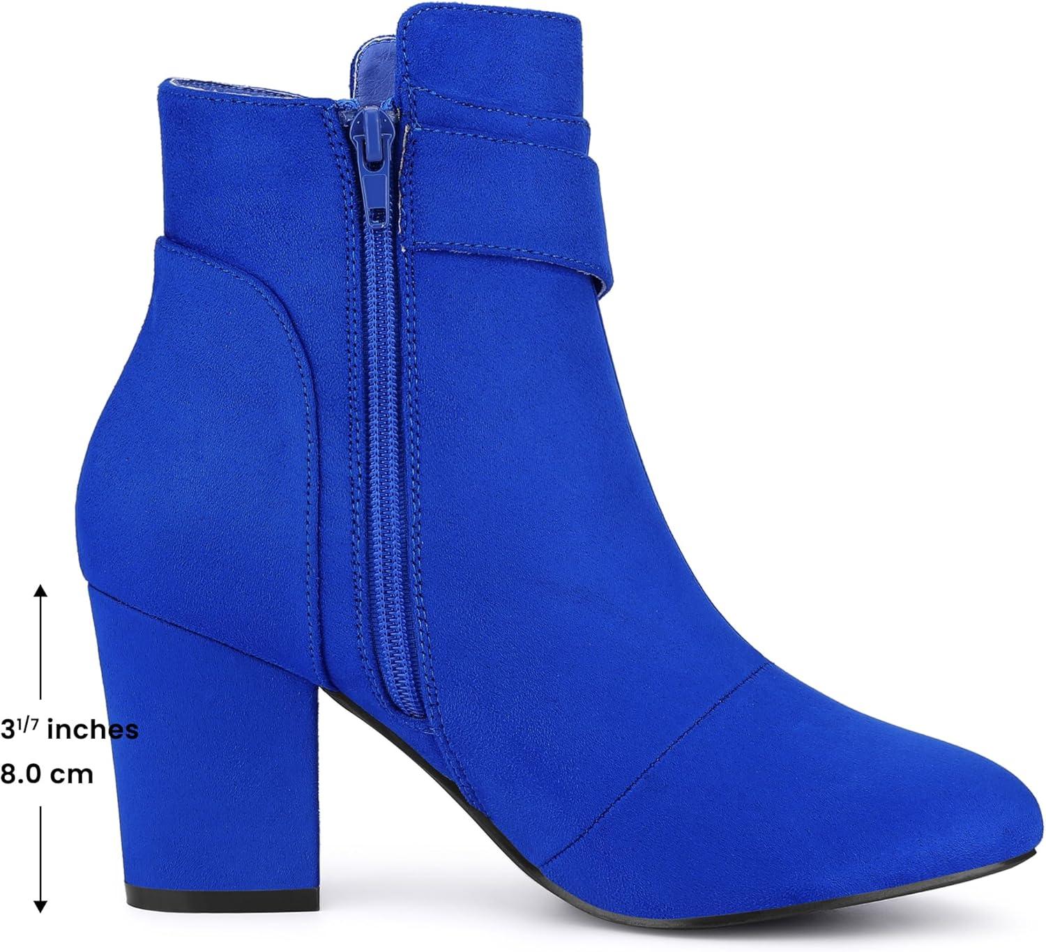 imageAllegra K Womens Round Toe Block Heel Boots Ankle BootiesRoyal Blue