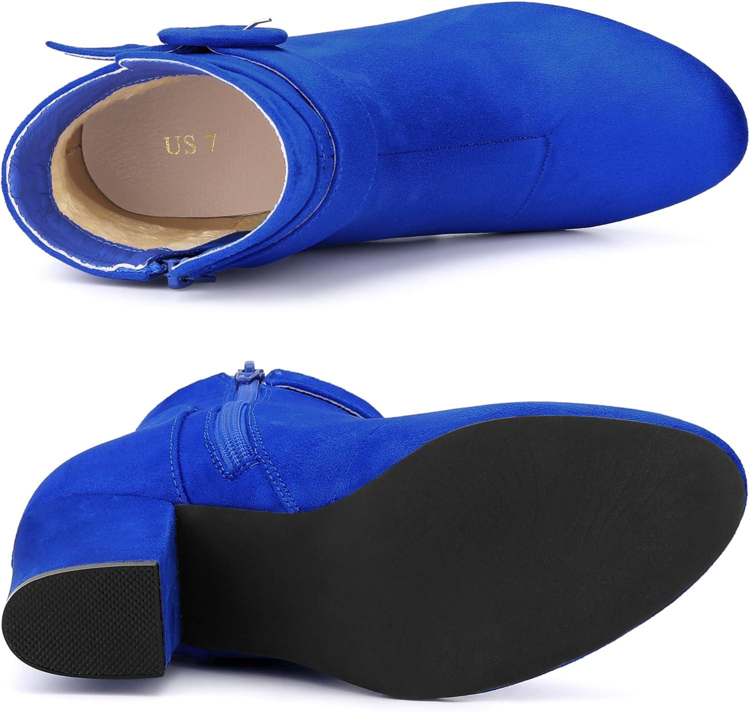 imageAllegra K Womens Round Toe Block Heel Boots Ankle BootiesRoyal Blue