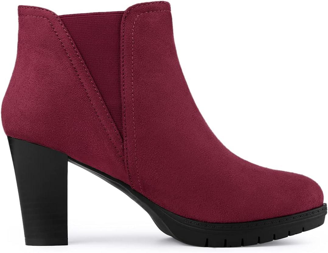 imageAllegra K Womens Round Toe Block Heels Chelsea Ankle BootsBurgundy