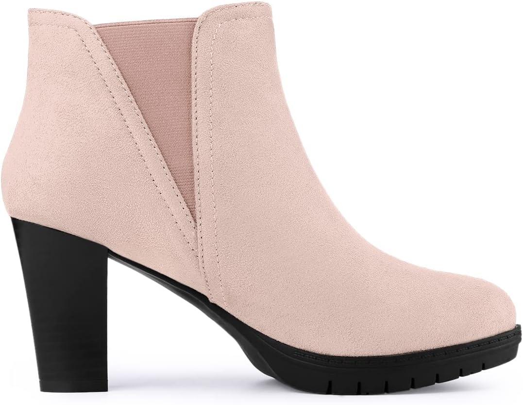 imageAllegra K Womens Round Toe Block Heels Chelsea Ankle BootsDust Pink