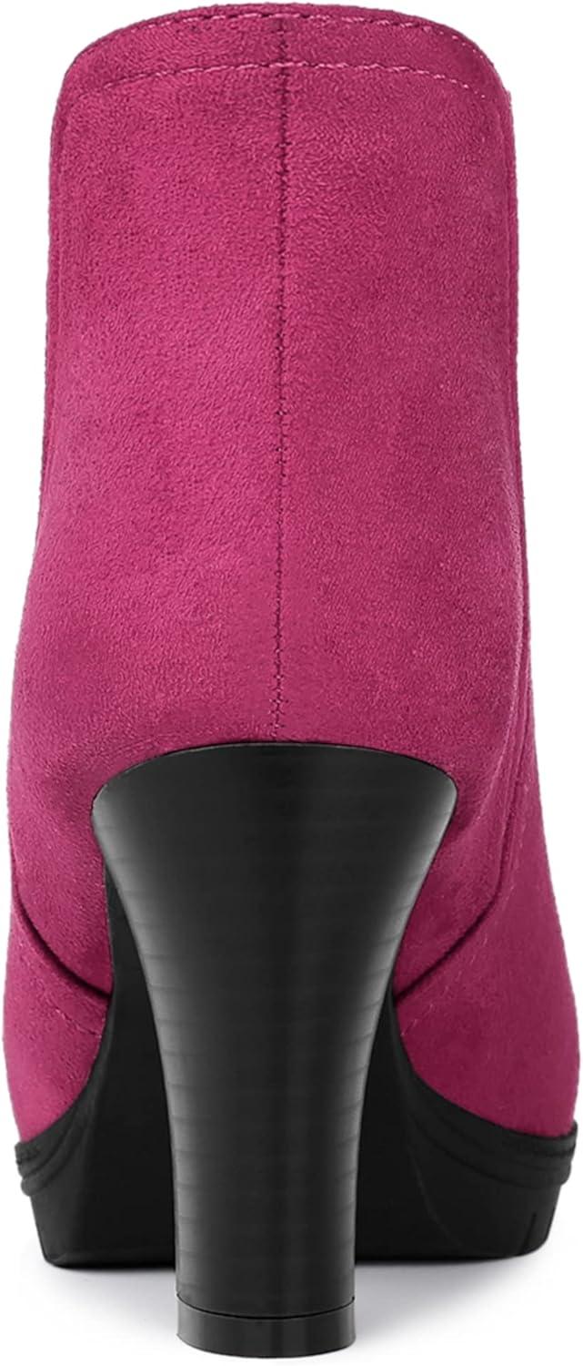 imageAllegra K Womens Round Toe Block Heels Chelsea Ankle BootsHot Pink