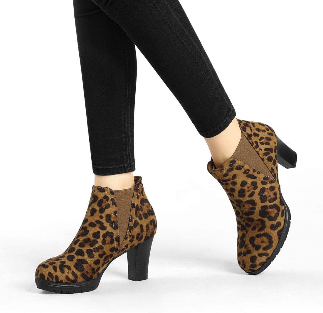 imageAllegra K Womens Round Toe Block Heels Chelsea Ankle BootsLeopard