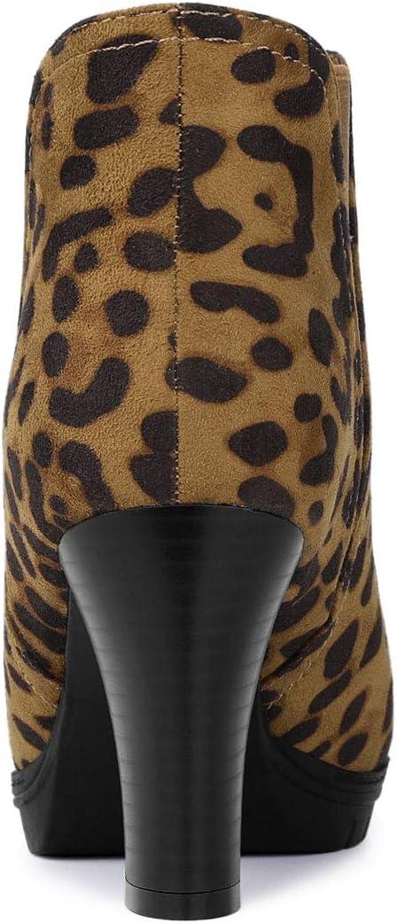 imageAllegra K Womens Round Toe Block Heels Chelsea Ankle BootsLeopard