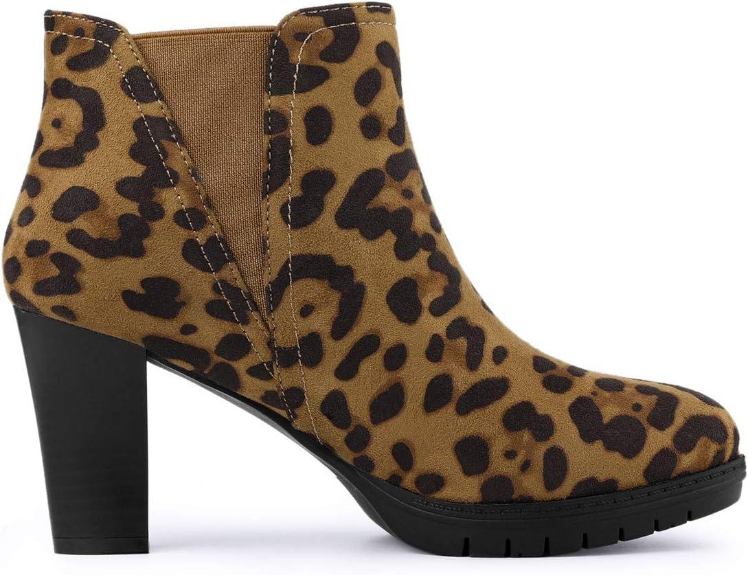 imageAllegra K Womens Round Toe Block Heels Chelsea Ankle BootsLeopard