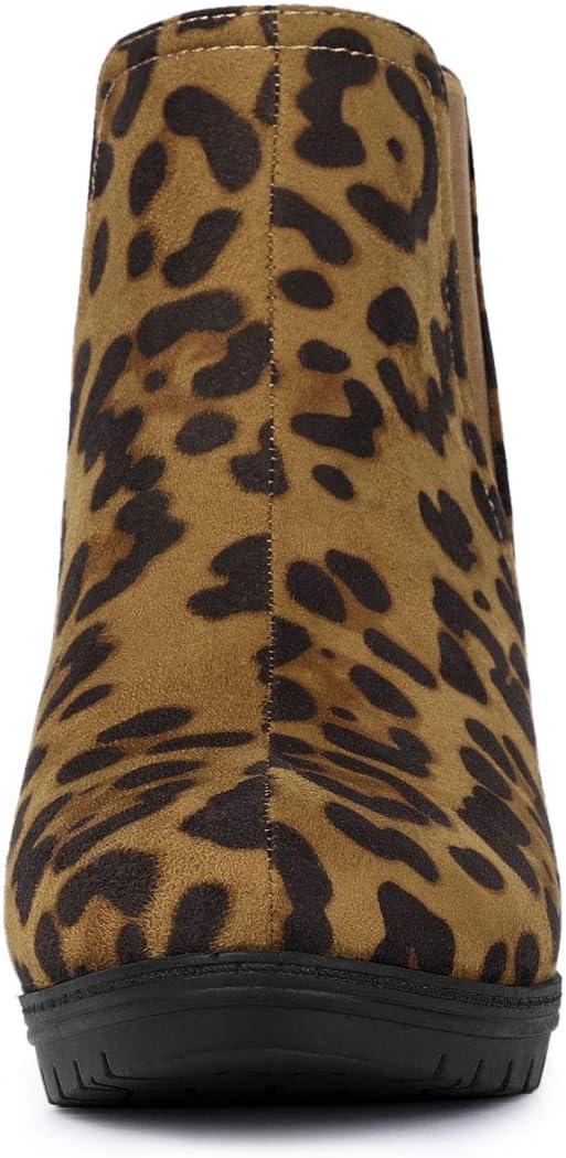 imageAllegra K Womens Round Toe Block Heels Chelsea Ankle BootsLeopard