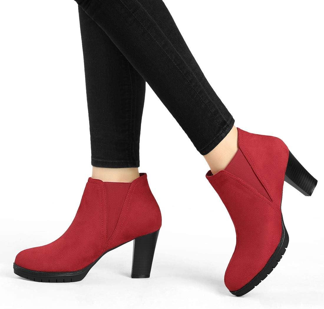 imageAllegra K Womens Round Toe Block Heels Chelsea Ankle BootsRed