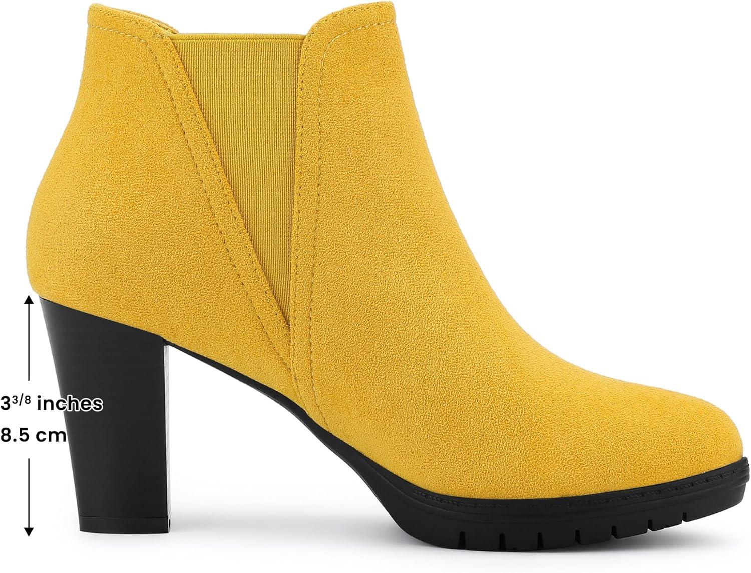 imageAllegra K Womens Round Toe Block Heels Chelsea Ankle BootsYellow
