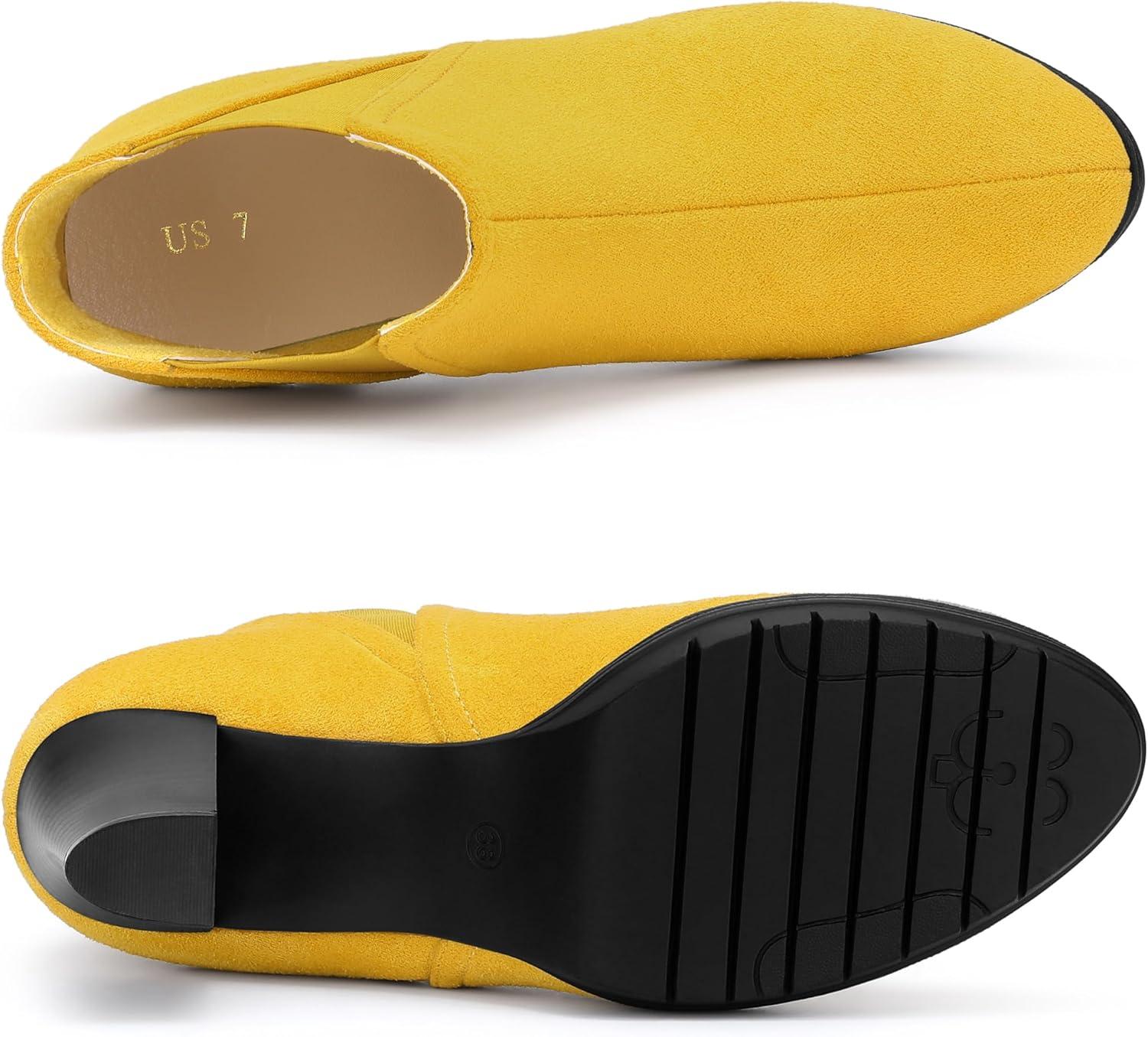 imageAllegra K Womens Round Toe Block Heels Chelsea Ankle BootsYellow