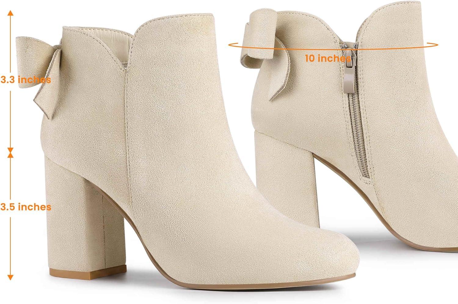 imageAllegra K Womens Round Toe Bow Decor Chunky Heel Ankle BootsBeige