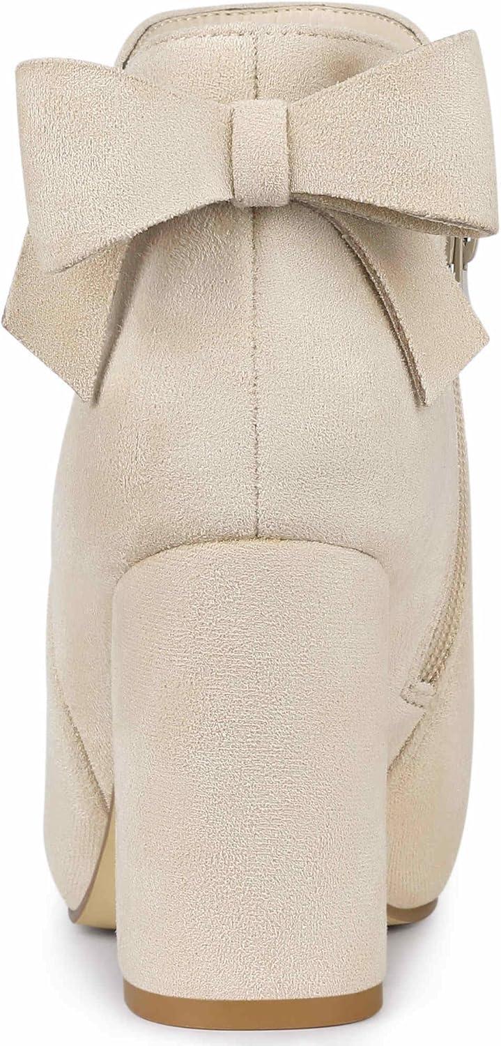 imageAllegra K Womens Round Toe Bow Decor Chunky Heel Ankle BootsBeige