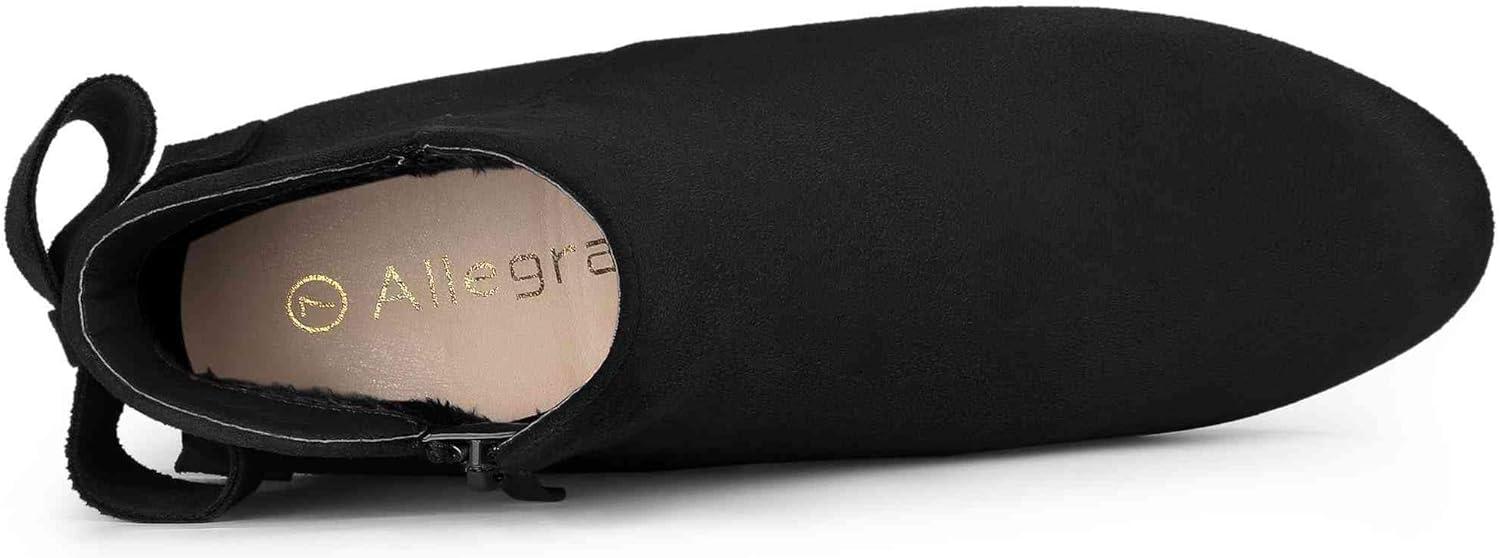 imageAllegra K Womens Round Toe Bow Decor Chunky Heel Ankle BootsBlack