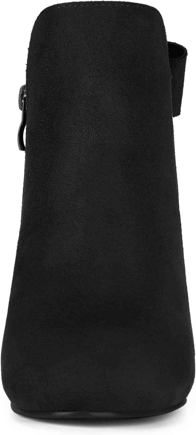 imageAllegra K Womens Round Toe Bow Decor Chunky Heel Ankle BootsBlack