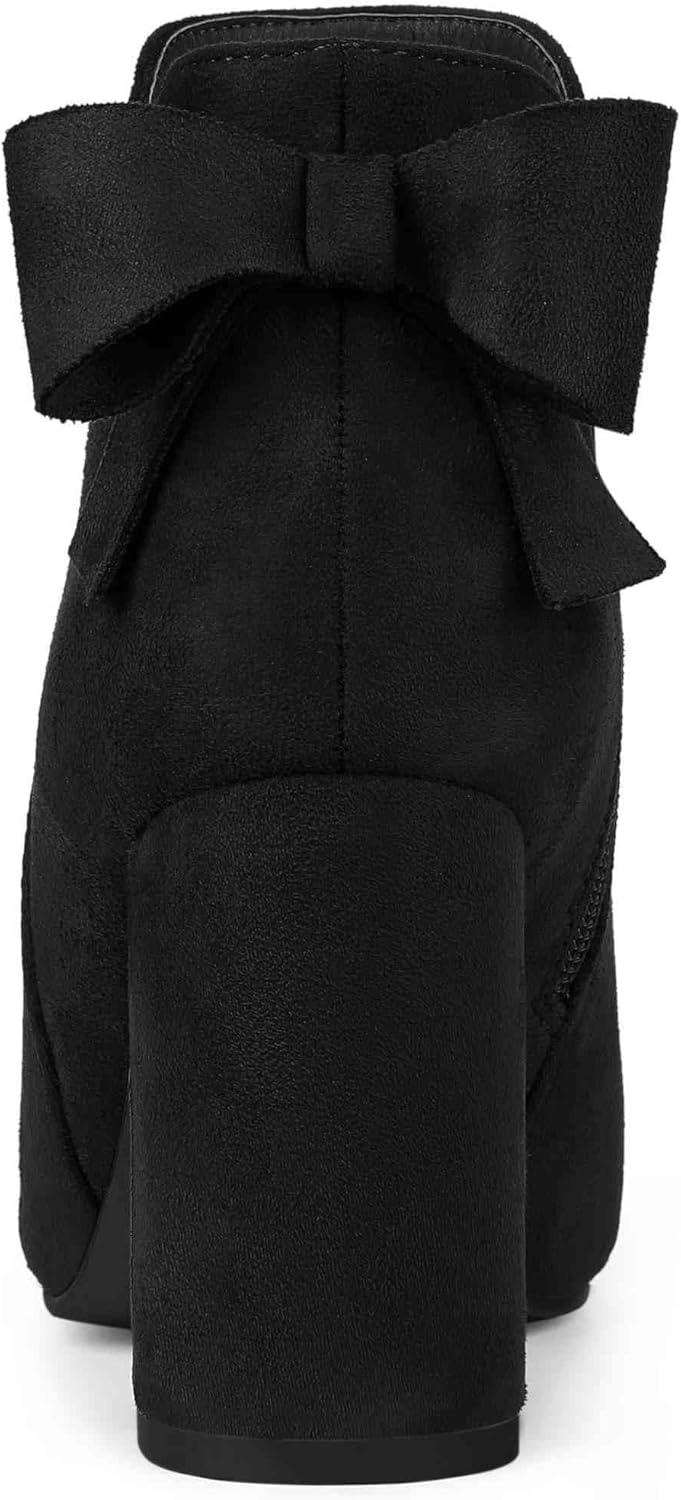 imageAllegra K Womens Round Toe Bow Decor Chunky Heel Ankle BootsBlack