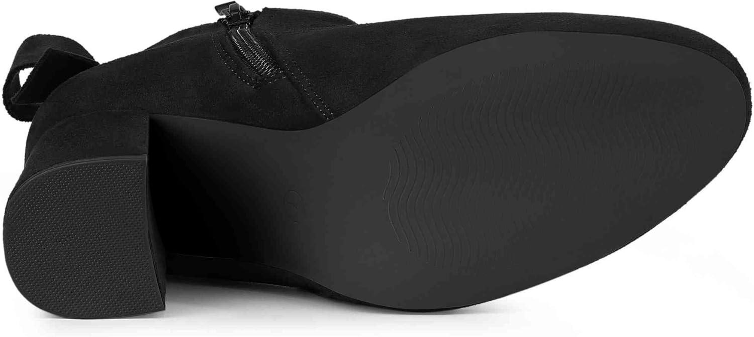 imageAllegra K Womens Round Toe Bow Decor Chunky Heel Ankle BootsBlack