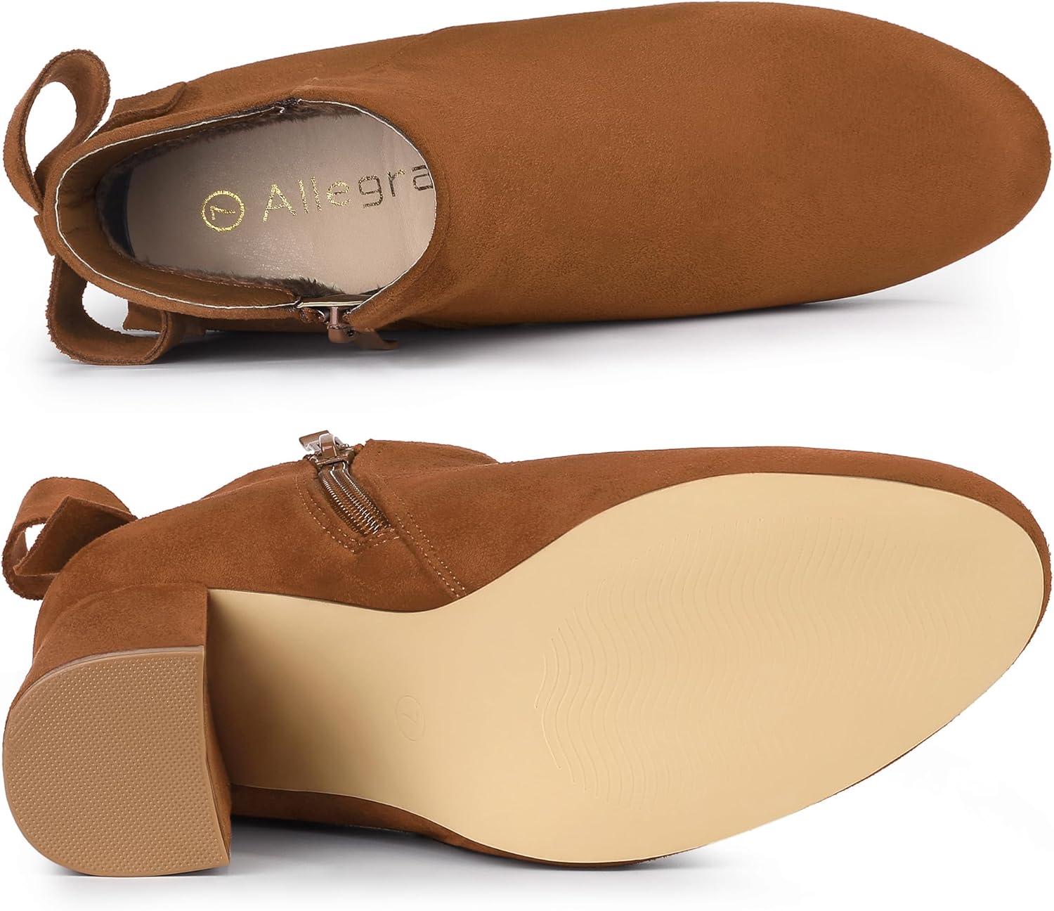 imageAllegra K Womens Round Toe Bow Decor Chunky Heel Ankle BootsBrown