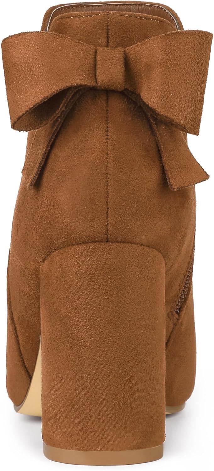 imageAllegra K Womens Round Toe Bow Decor Chunky Heel Ankle BootsBrown