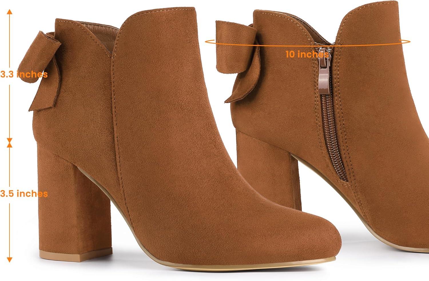 imageAllegra K Womens Round Toe Bow Decor Chunky Heel Ankle BootsBrown